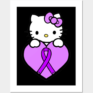 Cartoon cat awareness ribbon (Purple) Posters and Art